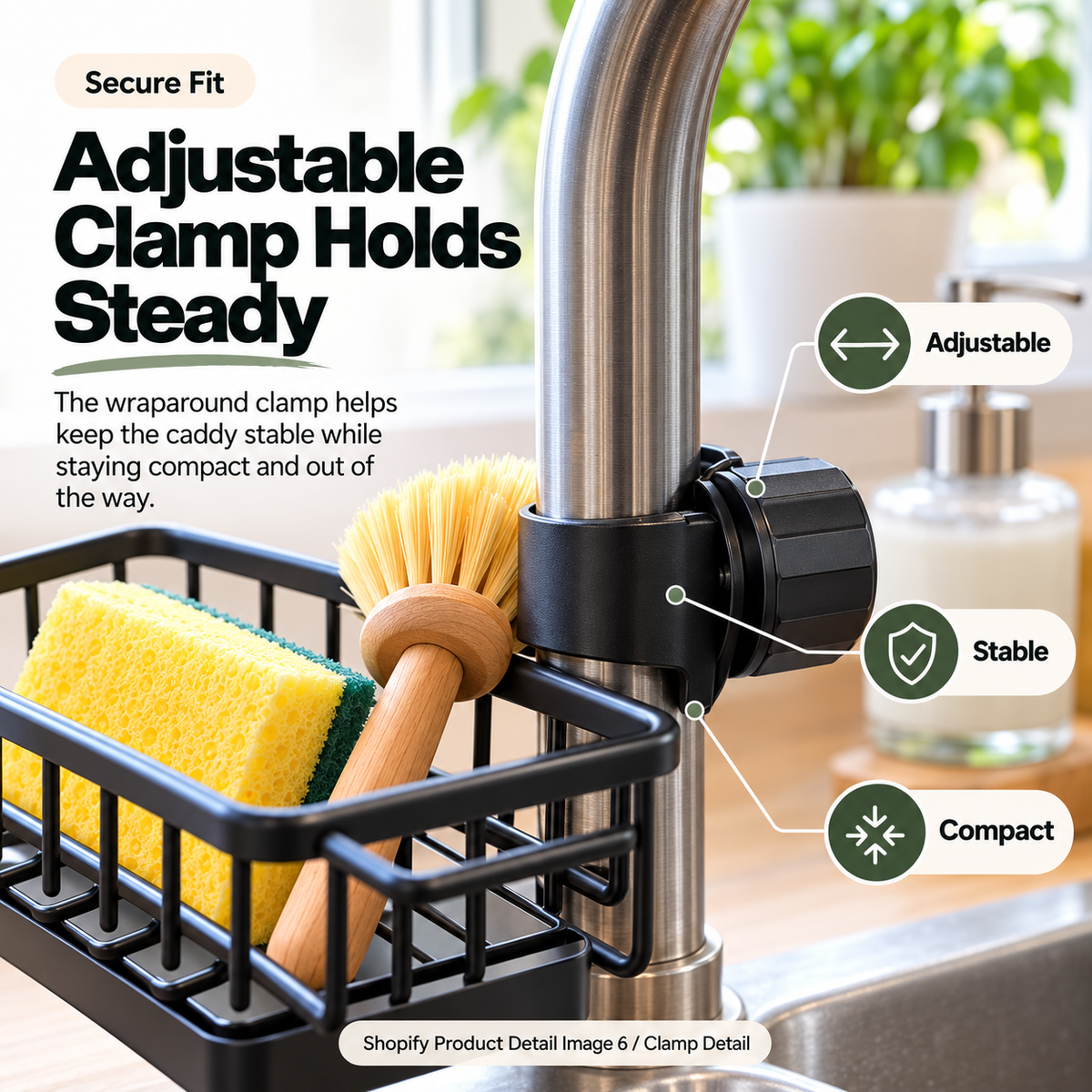 🧽Faucet-Mounted Kitchen Sink Organizer – Adjustable No-Drill Sponge & Brush Holder with Removable Drip Tray