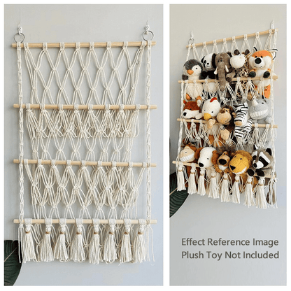 🧸3-Tier Wall Hanging Plush Toy Storage Net with Tassels