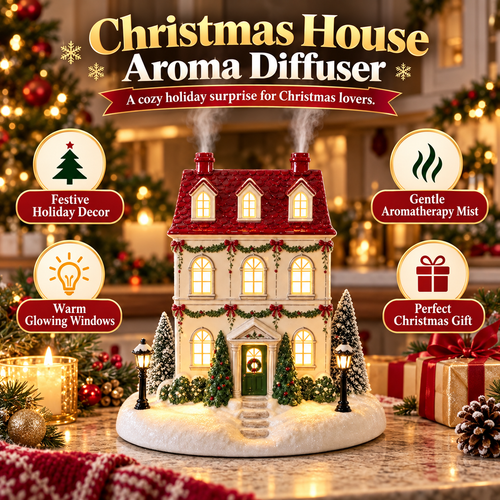 🔥Last Day 43% OFF🎄 Christmas House Aroma Diffuser – Warm Light & Gentle Mist Holiday Decor