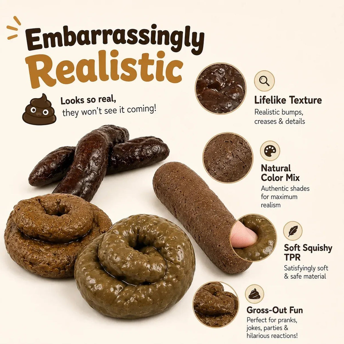 🔥7PCS Realistic Fake Poop Prank Set – Hilarious Gag Gift for Parties & Office