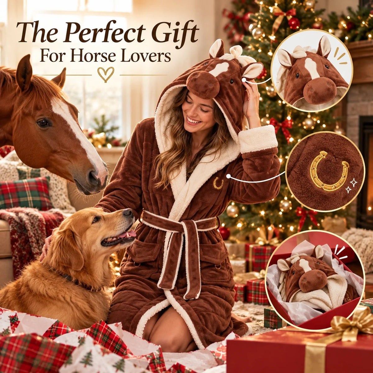 Horse Themed Full-Length Thermal Loungewear Robe