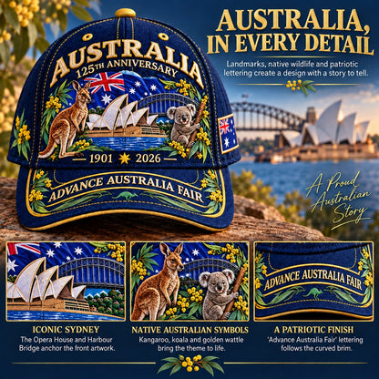 💝LAST DAY 49% OFF - 🦘 Australia 125th Anniversary 1901–2026 – Premium Embroidered Heritage Cap | Cotton-Poly Blend • Detailed Embroidery • Adjustable Fit 🇦🇺