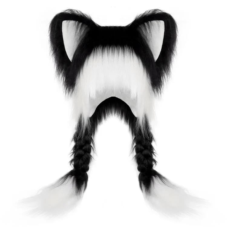 💖 Soft Furry Animal Ear Hat with Braids