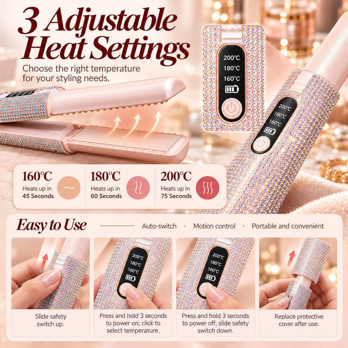 💕✨ Rechargeable Mini Hair Straightener – Cordless USB-C Portable Styling Iron