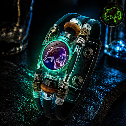 🌙♑ Glow-in-the-Dark Zodiac Sign Leather Bracelet – Unisex Constellation Jewelry, 6.9/8.1 in ✨