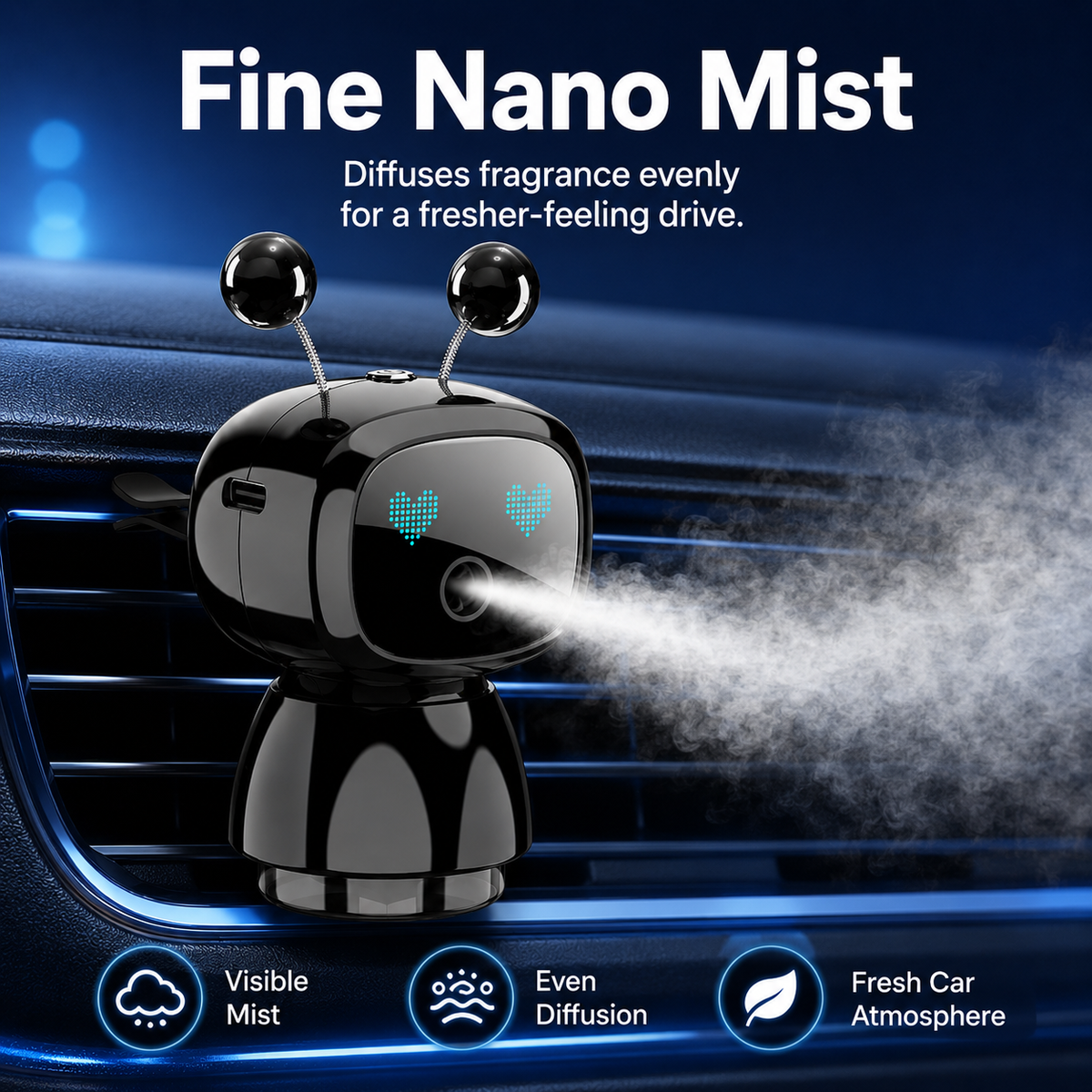 Cute Robot Car Diffuser – Auto-Sensing Mist & LED Vent Freshener