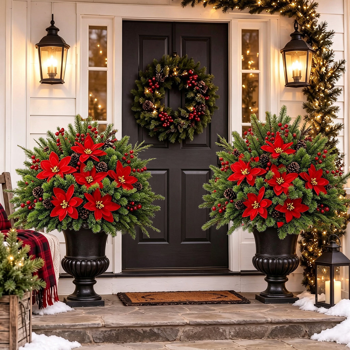 🎄Pre-Lit Artificial Christmas Decorative Basket: Festive Holiday Decor & Evergreen Style
