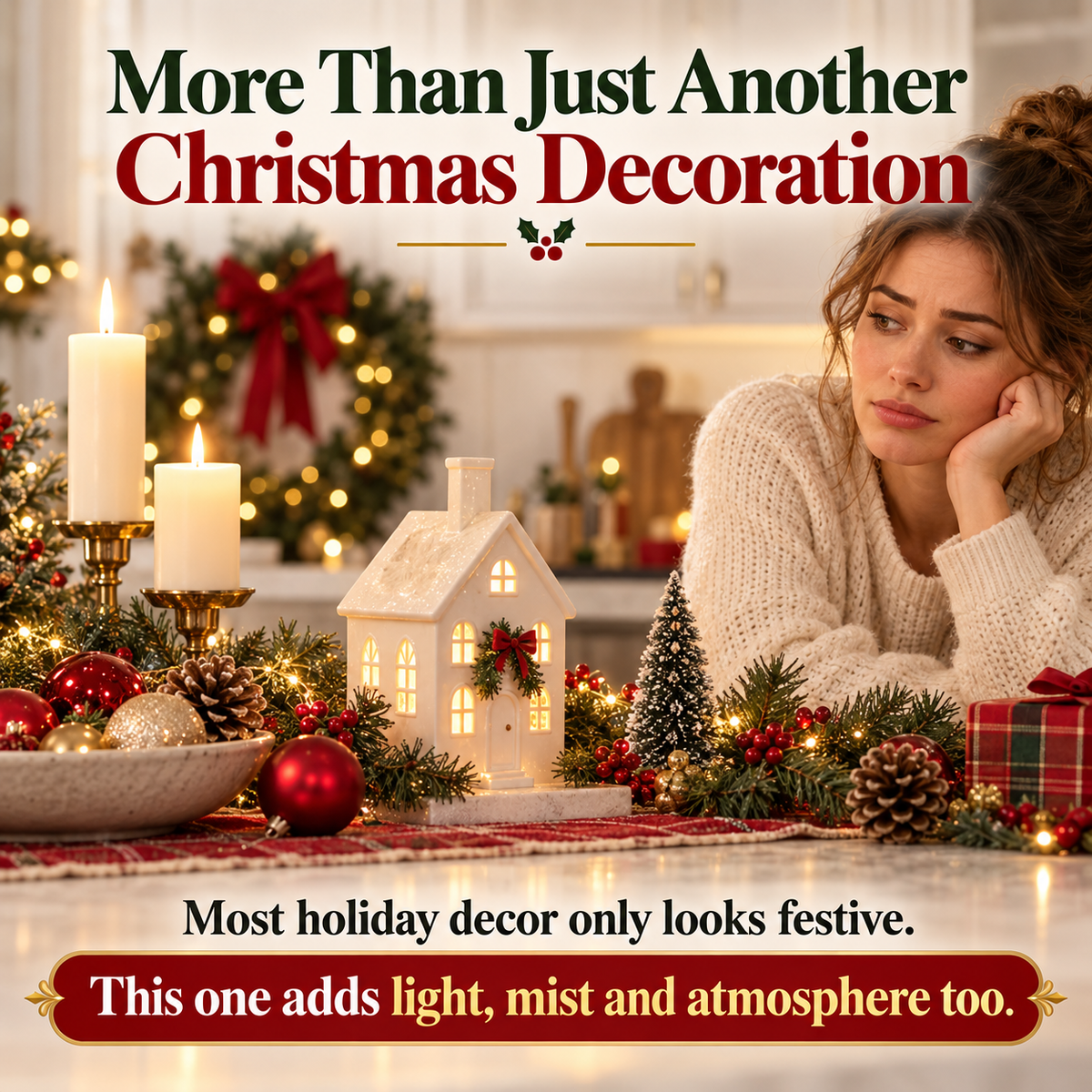 🔥Last Day 43% OFF🎄 Christmas House Aroma Diffuser – Warm Light & Gentle Mist Holiday Decor