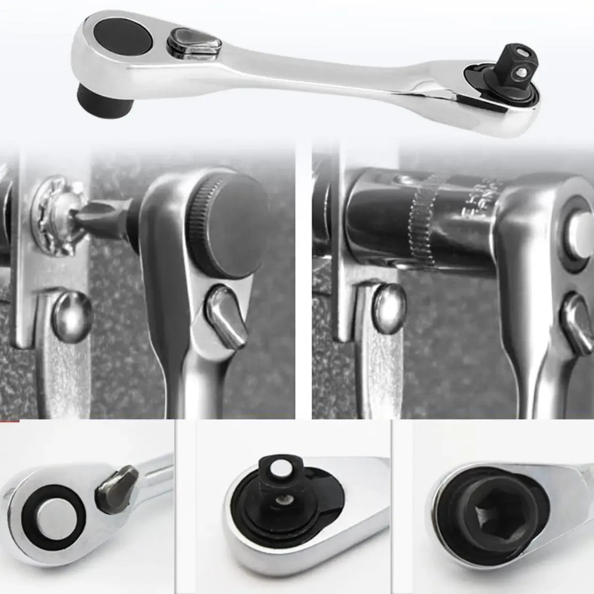1/4 Inch Mini Double Headed Ratchet Wrench Silver 72-Tooth 5° Quick Release Drive Socket Tool
