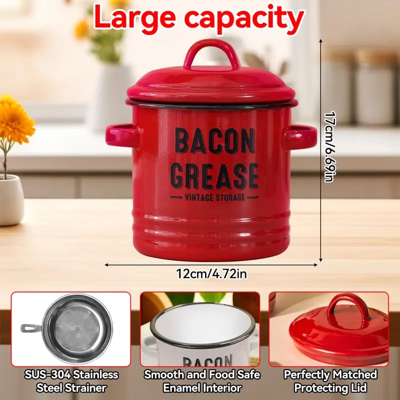 🔥Last Day 49% OFF🎁46 oz bacon grease container with strainer and food-grade silicone spatula