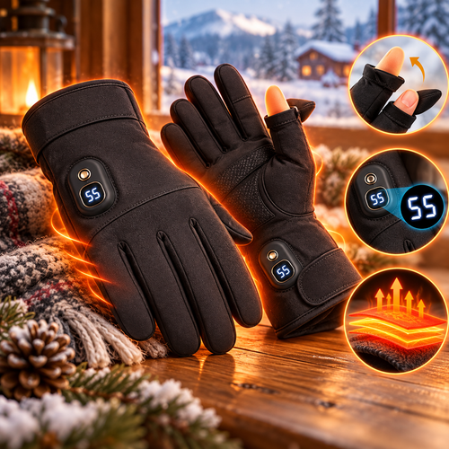 🔥 Rechargeable Heated Winter Gloves – 3 Heat Levels, Smart LED Display & Flip-Top Fingers