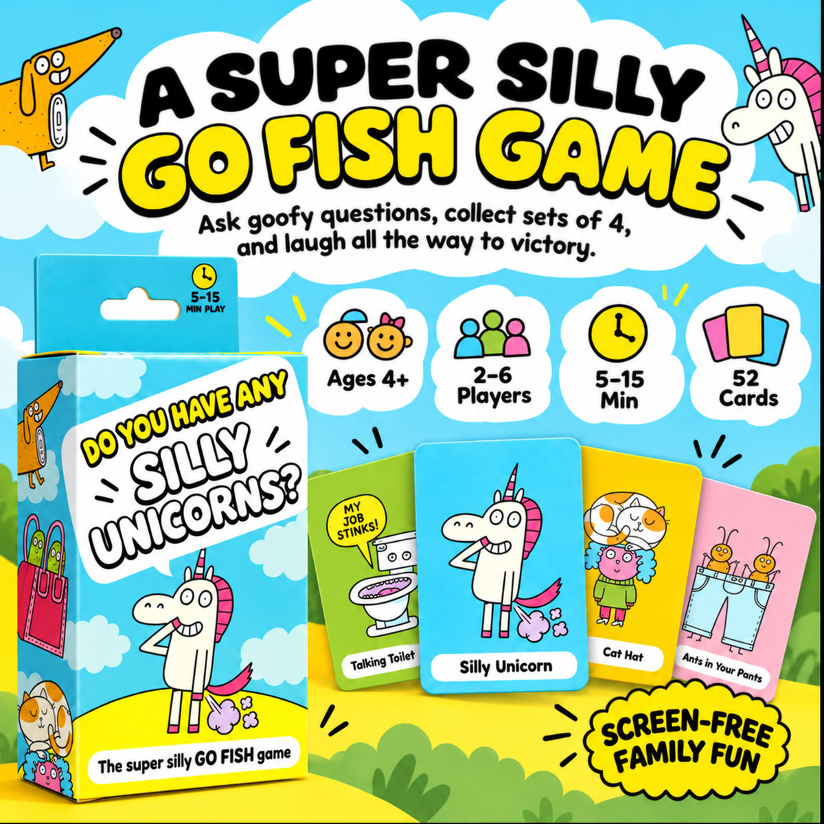 😂 48% OFF Today!  🎁Super Silly Go Fish Card Game for Kids & Family Game Night