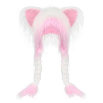 💖 Soft Furry Animal Ear Hat with Braids
