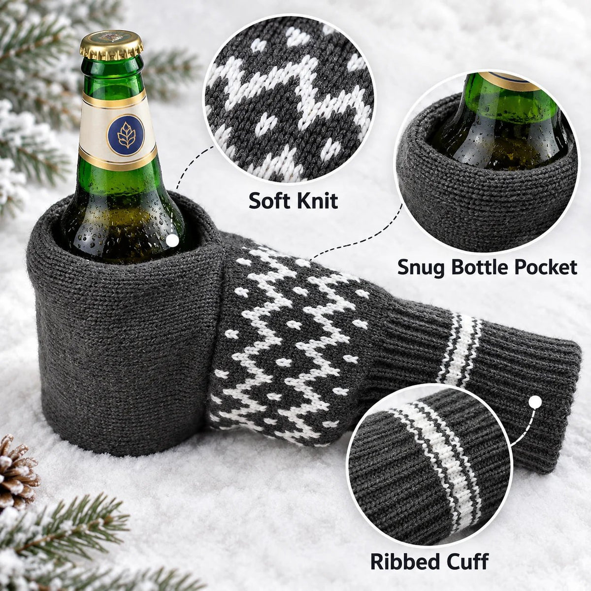 ❄️ Nordic Knit Beer Mitten 🍺 Universal Thermal Beverage Glove for Beer Bottles & Cans