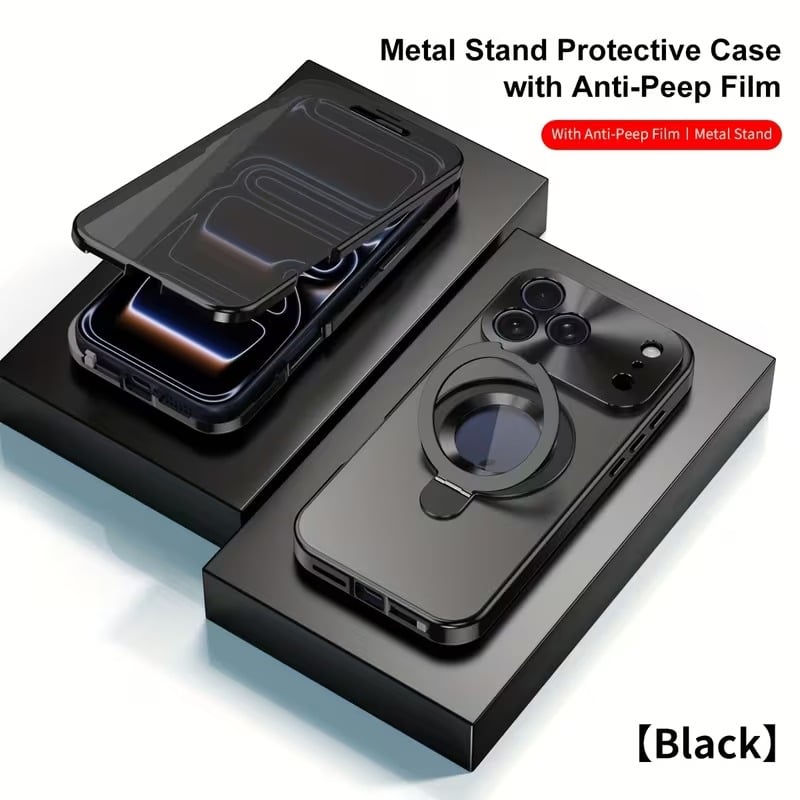 Privacy Screen & Magnetic Phone Case  work with iPhone Stand Ring Holder