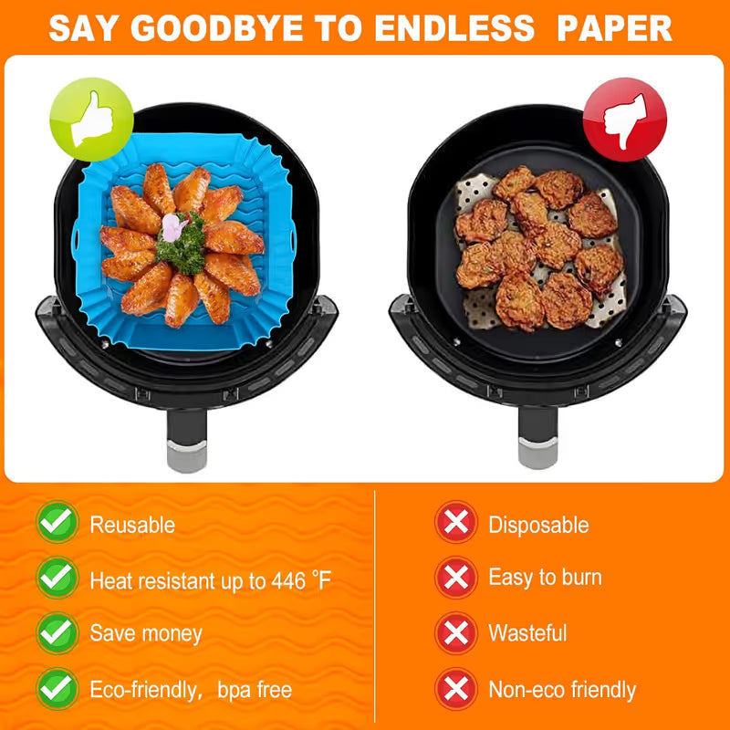 Reusable Air Fryer Silicone Liner 🍟 – 8' Nonstick Cooking Basket Insert
