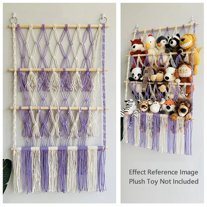 🧸3-Tier Wall Hanging Plush Toy Storage Net with Tassels
