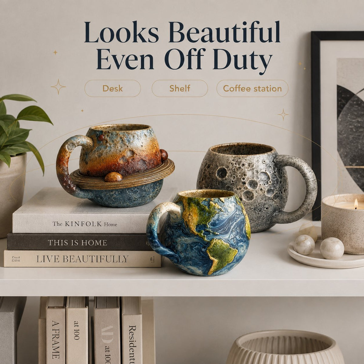 🪐3D Celestial Planet Mug – Moon, Sun, Earth & Saturn Collection