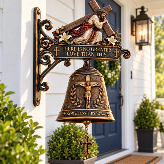 🔥HOT SALE🔥✝️ Jesus Cross Christian Hanging Bell | “God Bless This Home” Rustic Faith-Inspired Door & Porch Decor