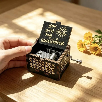 Vintage Wooden Hand-Crank Music Box – Laser Engraved 'You Are My Sunshine' Melody Box