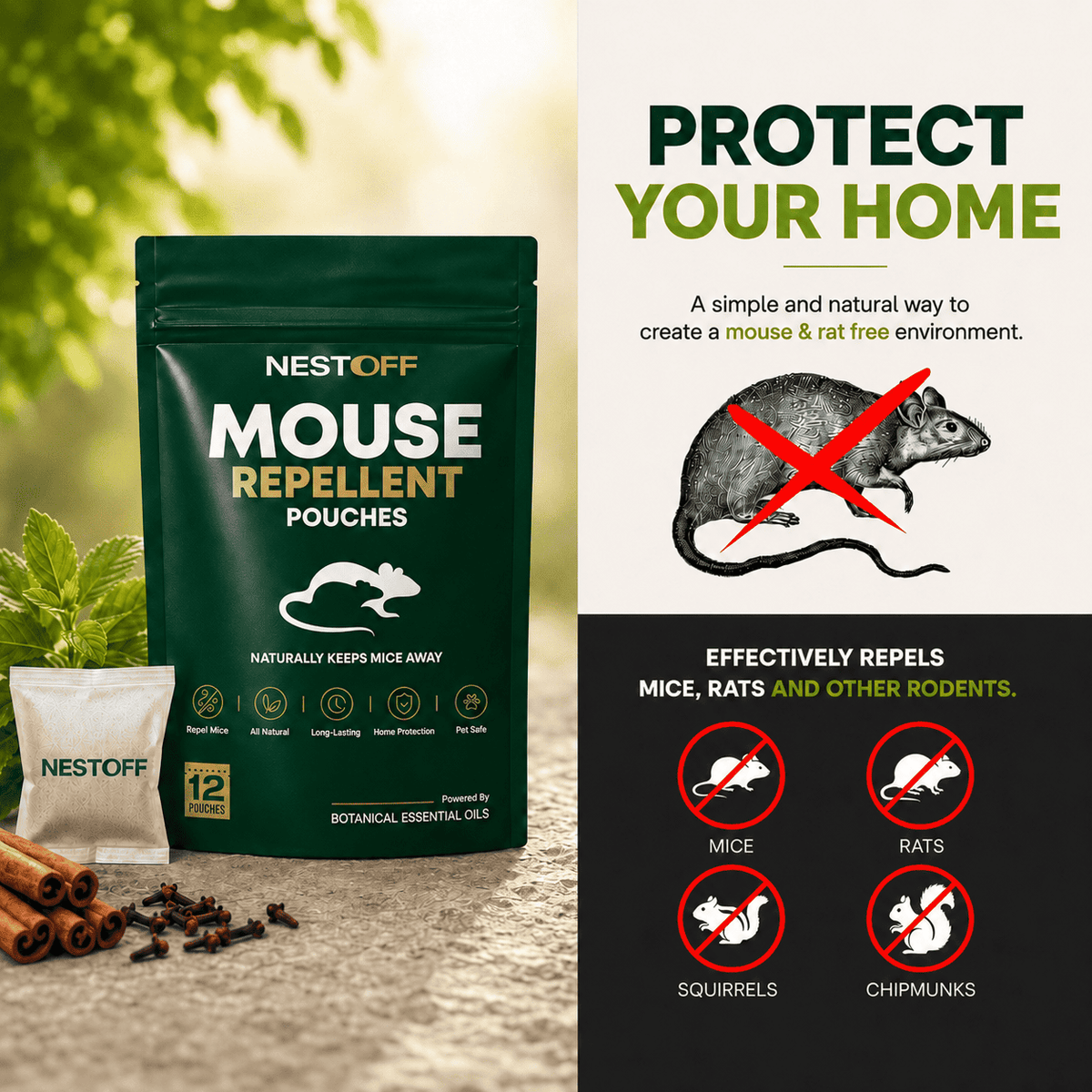 🌿 Botanical Mouse Repellent Pouches – Essential Oil Scent for Home, Garage & RV