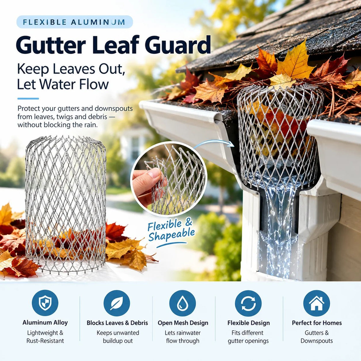 🍂Flexible Aluminum Gutter Leaf Guard – Keep Leaves Out, Let Water Flow🛡️
