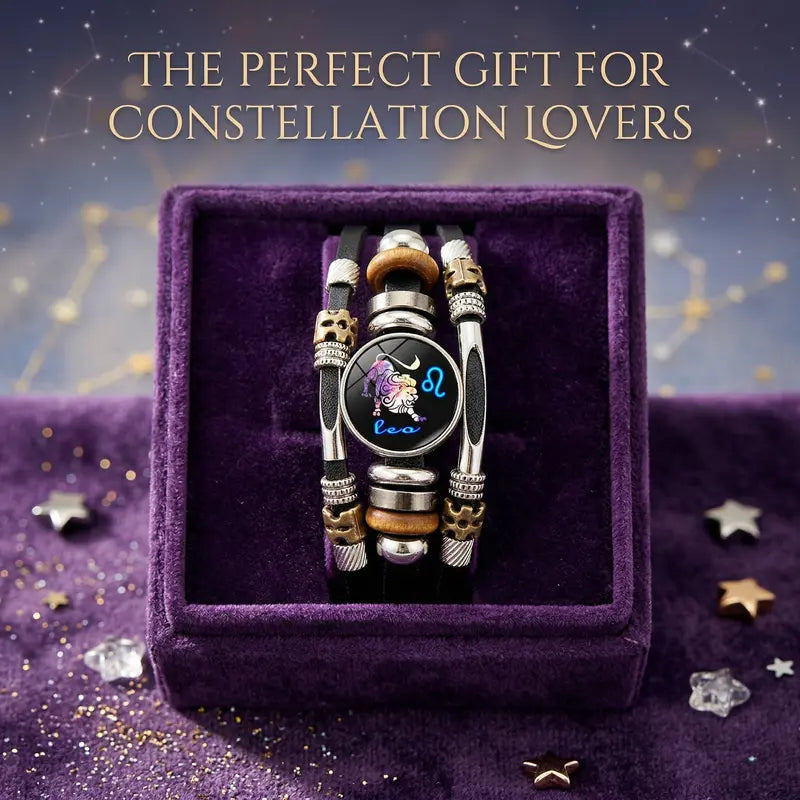 🌙♑ Glow-in-the-Dark Zodiac Sign Leather Bracelet – Unisex Constellation Jewelry, 6.9/8.1 in ✨