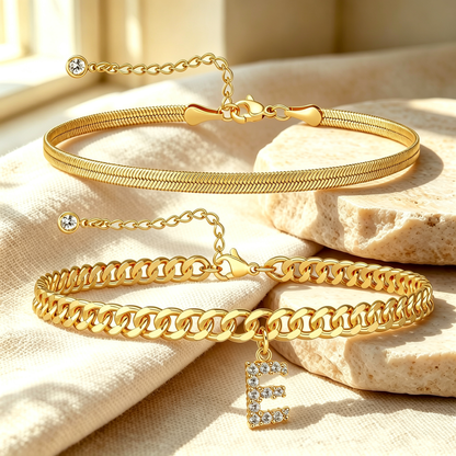 ✨ Gold Initial Anklet – ✨14K Gold Plated, Waterproof Adjustable Letter Pendant, Stackable Beach Jewelry