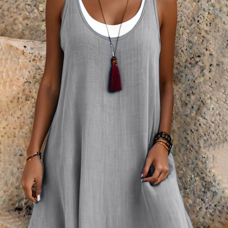 ⏰Last Day Sale 49% Off💃Women's Casual Loose Sleeveless Fake Two Piece Tank Dress