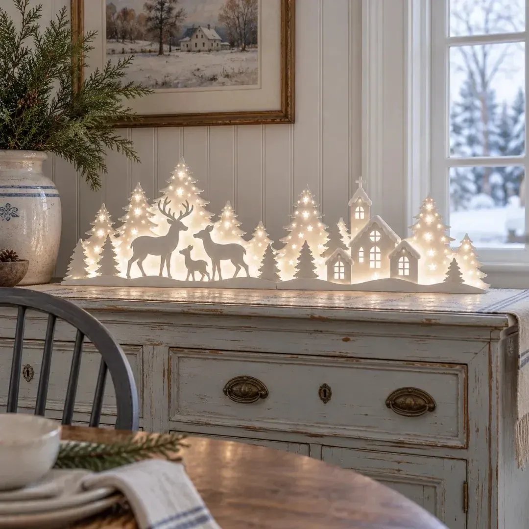 🦌 LED Christmas village with deer for the windowsill