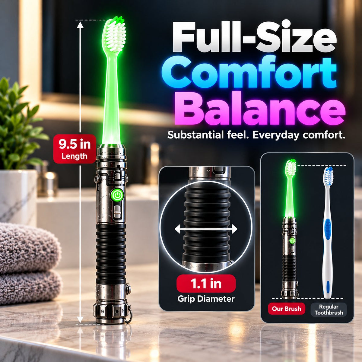 Galactic Glow LED Manual Toothbrush ⚡Soft Bristles, Ergonomic Grip & 30-Day Replaceable Battery 🦷