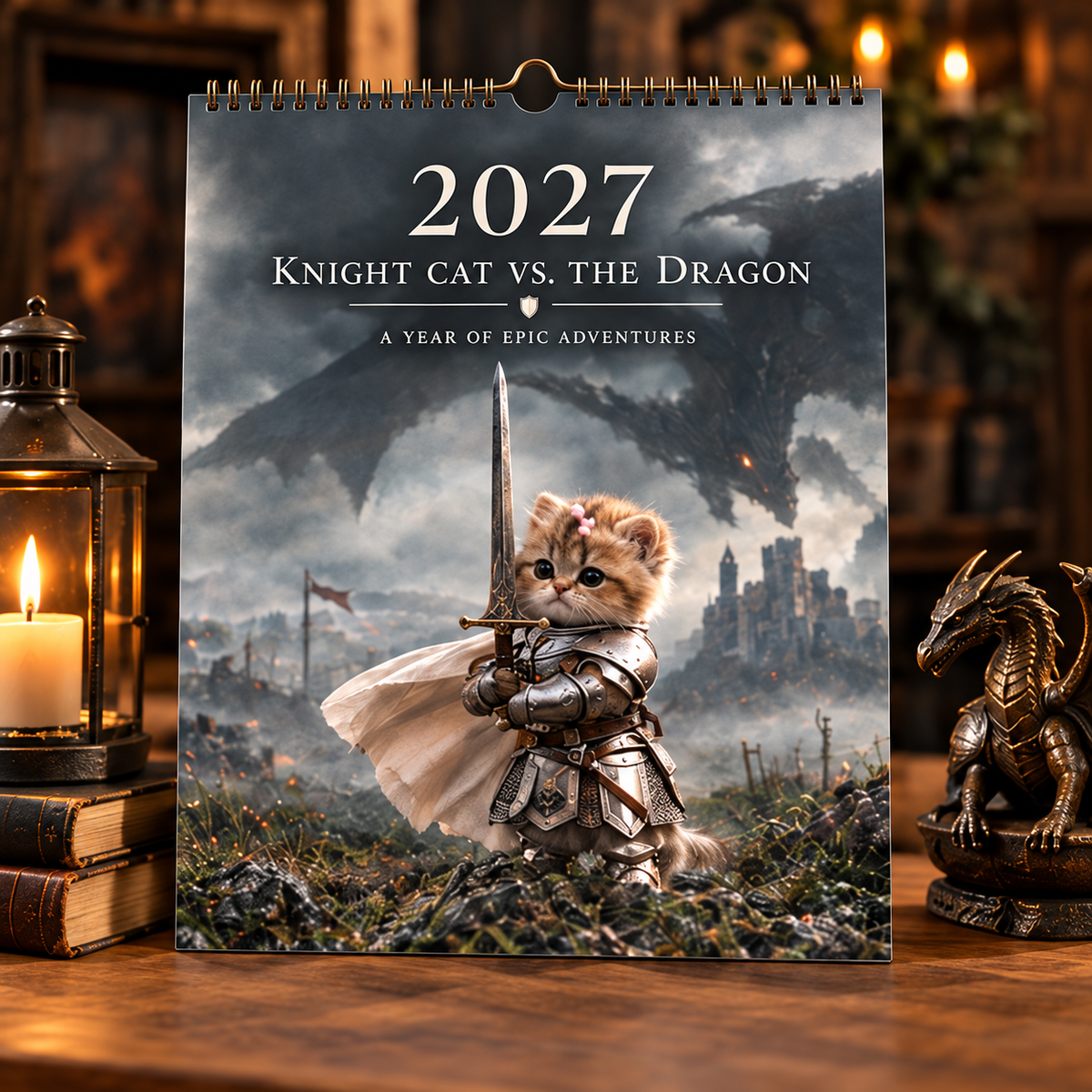 🐱⚔️ 2027 Knight Cat vs. the Dragon Calendar