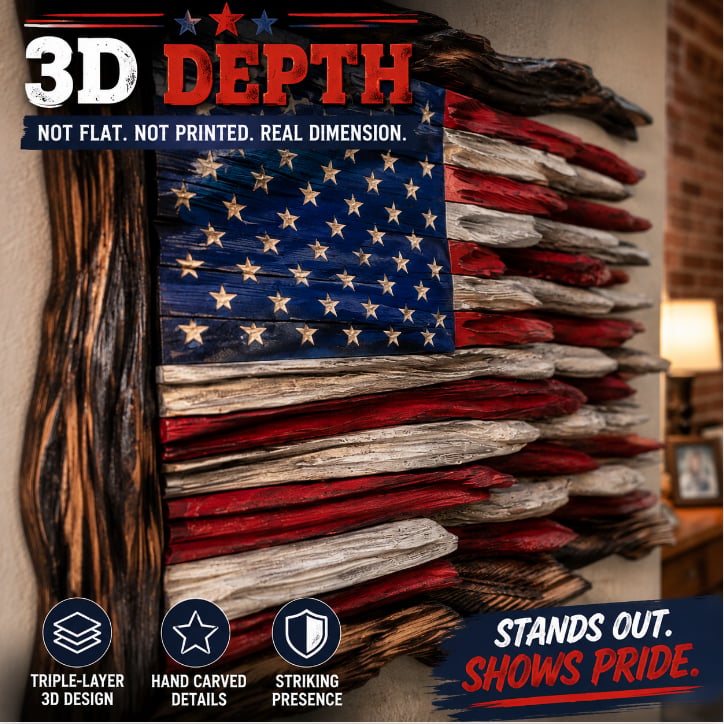 🇺🇸 Handcrafted 3D Wooden American Flag Wall Art | Rustic Patriotic Home Decor