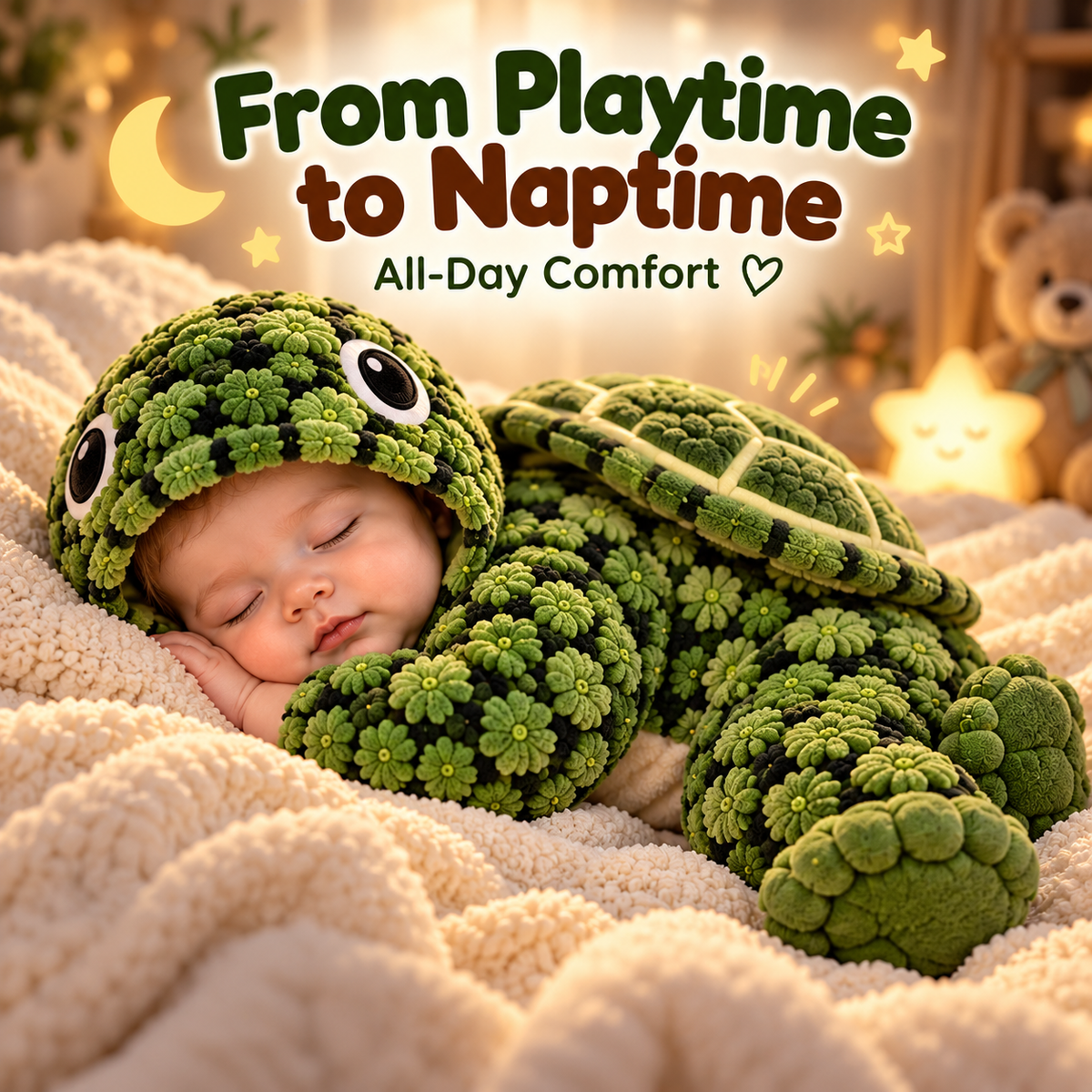 Little Turtle Plush 3D Shell Baby Onesie – Cute Hooded Cozy Romper！！！