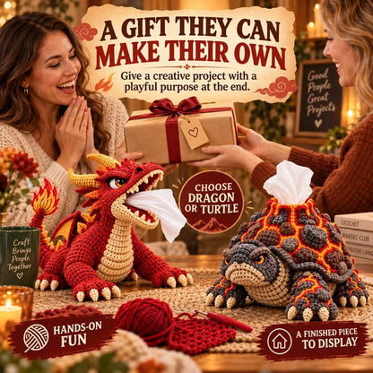 🐉 Fantasy Crochet Tissue Box Cover DIY Kit | Dragon or Lava Turtle Design with Functional Tissue Dispenser 🧶