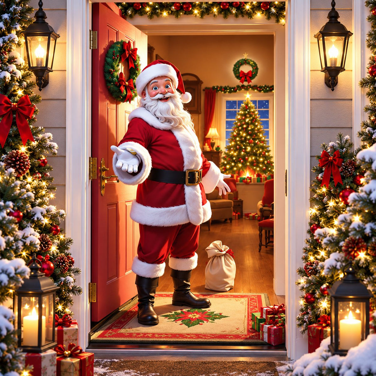 🎅Christmas Door Curtain – Stretchy Santa and Reindeer Door Decoration
