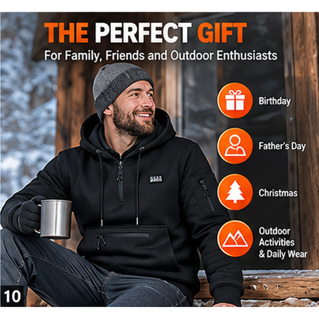 🔥 Men's 26-Zone Heated Hoodie – USB Powered Half-Zip Winter Pullover