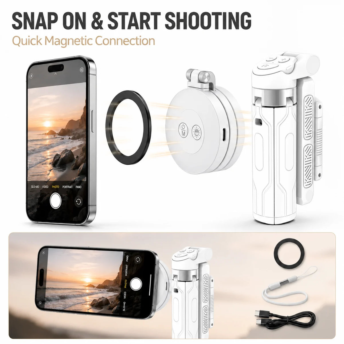 📸 Zoomable Magnetic Palm Grip | Selfie Stick & Tripod（🌟Compatible with all  phones）