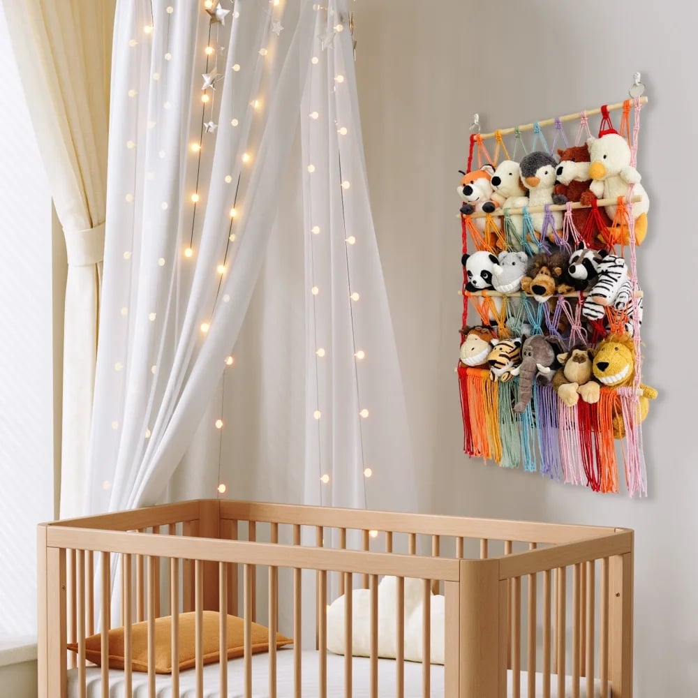 🧸3-Tier Wall Hanging Plush Toy Storage Net with Tassels