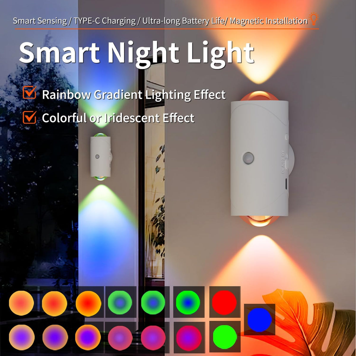 💡🌈Smart LED Motion Sensor Night Light – RGB Gradient Dimmable Wall Lamp