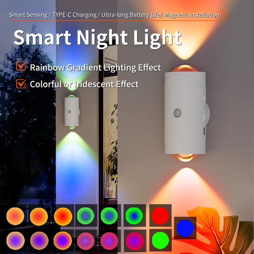 💡🌈Smart LED Motion Sensor Night Light – RGB Gradient Dimmable Wall Lamp
