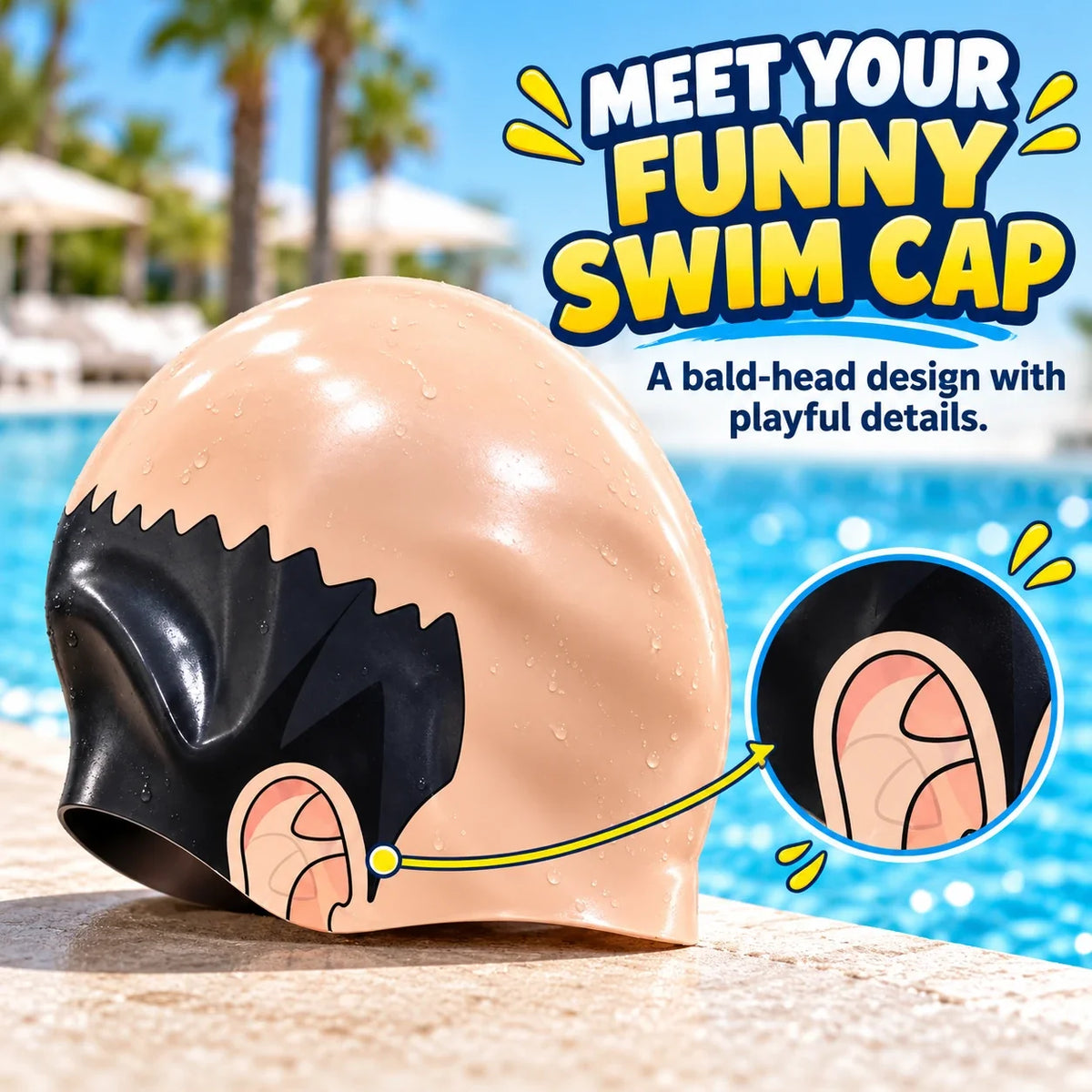 😂 Funny Bald-Head Swim Cap – Pool Day Laughs & Gifts 🎁🏊