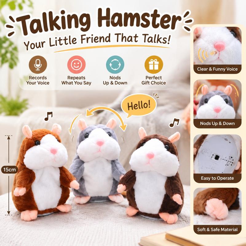 🐹🎁50% OFF NOW! Talking Hamster Plush Toy – Repeats What You Say, Auto Head Shaking Interactive Stuffed Animal, Hilarious Educational Toy for Kids & Party Fun
