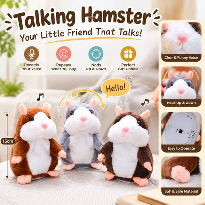 🐹🎁50% OFF NOW! Talking Hamster Plush Toy – Repeats What You Say, Auto Head Shaking Interactive Stuffed Animal, Hilarious Educational Toy for Kids & Party Fun