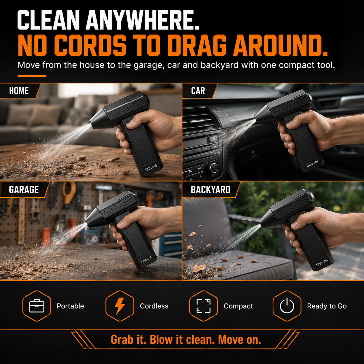 Cordless Turbo Air Duster – Powerful Rechargeable Cleaner for Cars, Garages & Workspaces