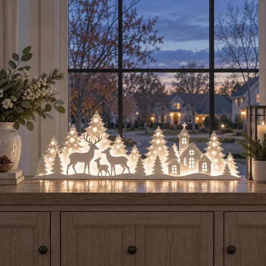 🦌 LED Christmas village with deer for the windowsill