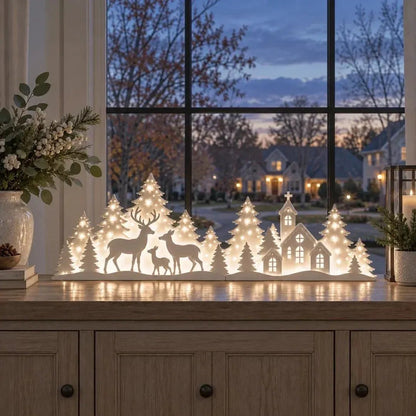 🦌 LED Christmas village with deer for the windowsill