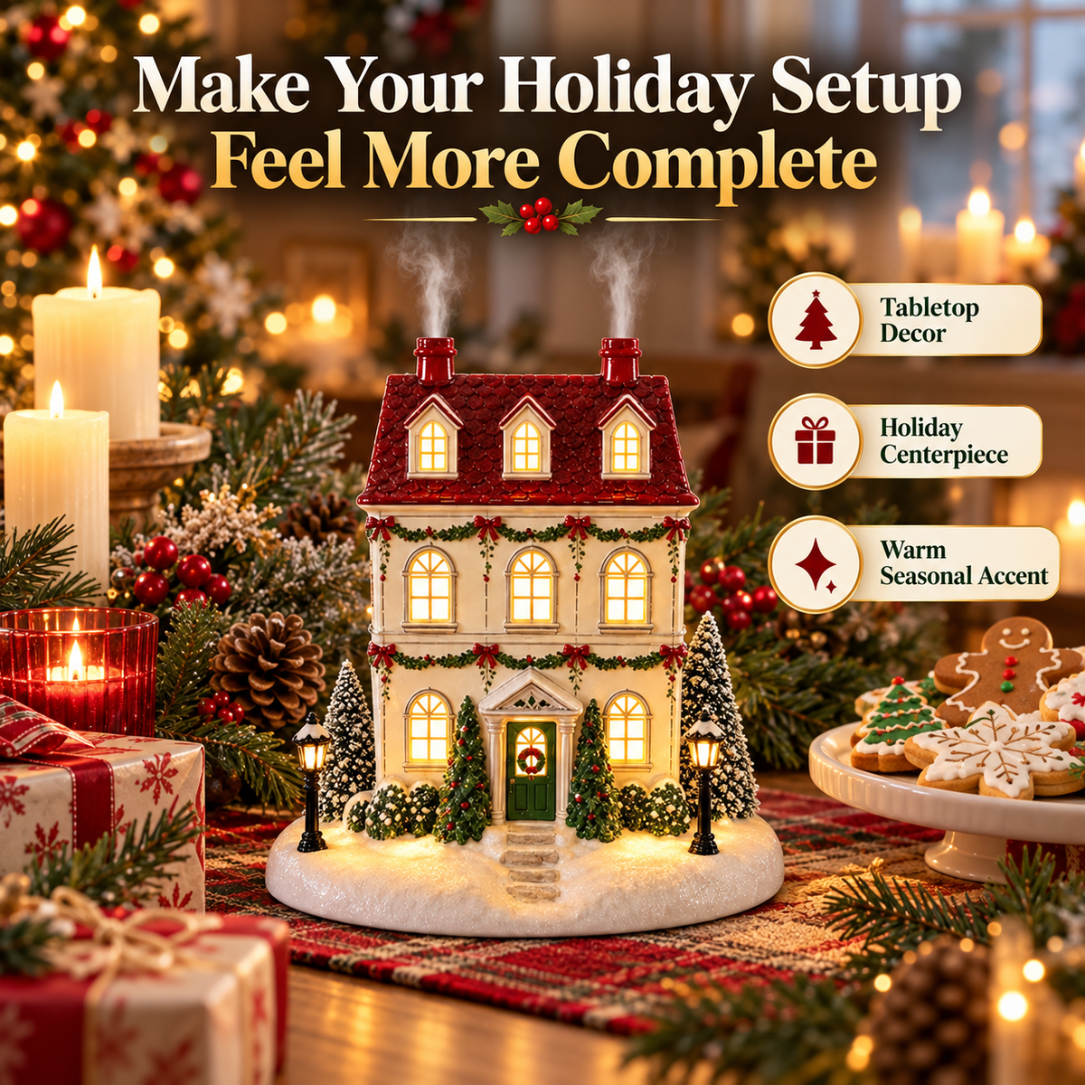🔥Last Day 43% OFF🎄 Christmas House Aroma Diffuser – Warm Light & Gentle Mist Holiday Decor