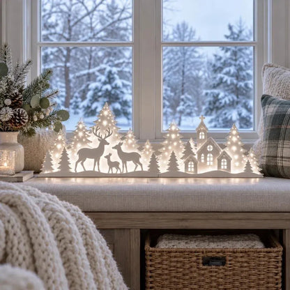 🦌 LED Christmas village with deer for the windowsill