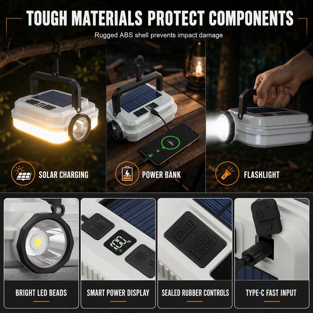 Solar Rechargeable LED Camping Lantern Multifunctional Handheld Work Light